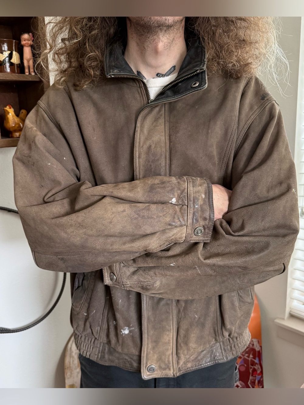 Vintage 80s Wilsons Leather Faded Brown Leather Bomber Jacket Grunge ~ Size XL